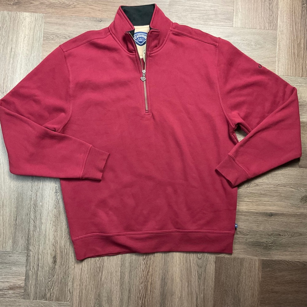 NWT Callaway Golf French Rib 1/4 Zip Mock Neck Pullover Mens Medium Brick Red